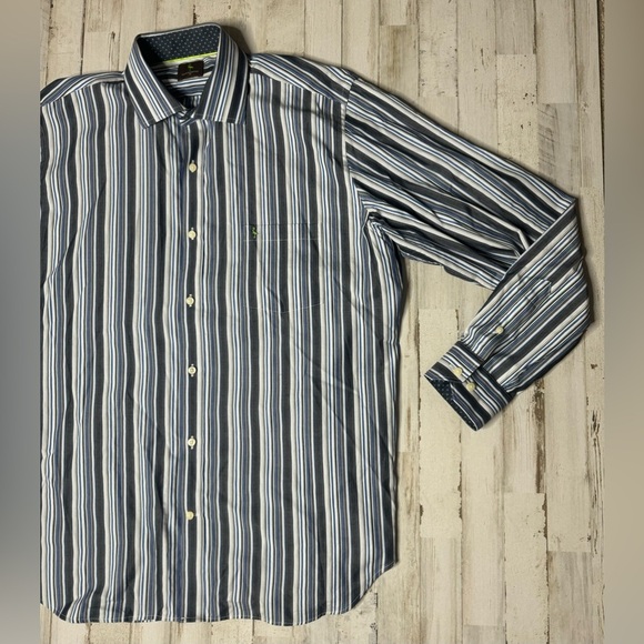 Tailorbyrd Mens Dress Shirt XL Flip Cuff Long Sleeve Black/white Button Up - Picture 3 of 14